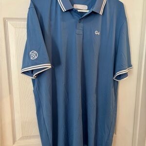 G/Fore G4‎ Golf Shirt Polo Sleeve SKULL Logos Blue White Strip Size 2XL